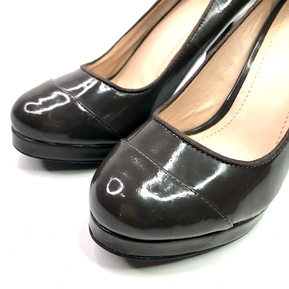 Victor Alfaro Clairette patent leather platform stiletto heels dark taupe 7.5 - Picture 9 of 9